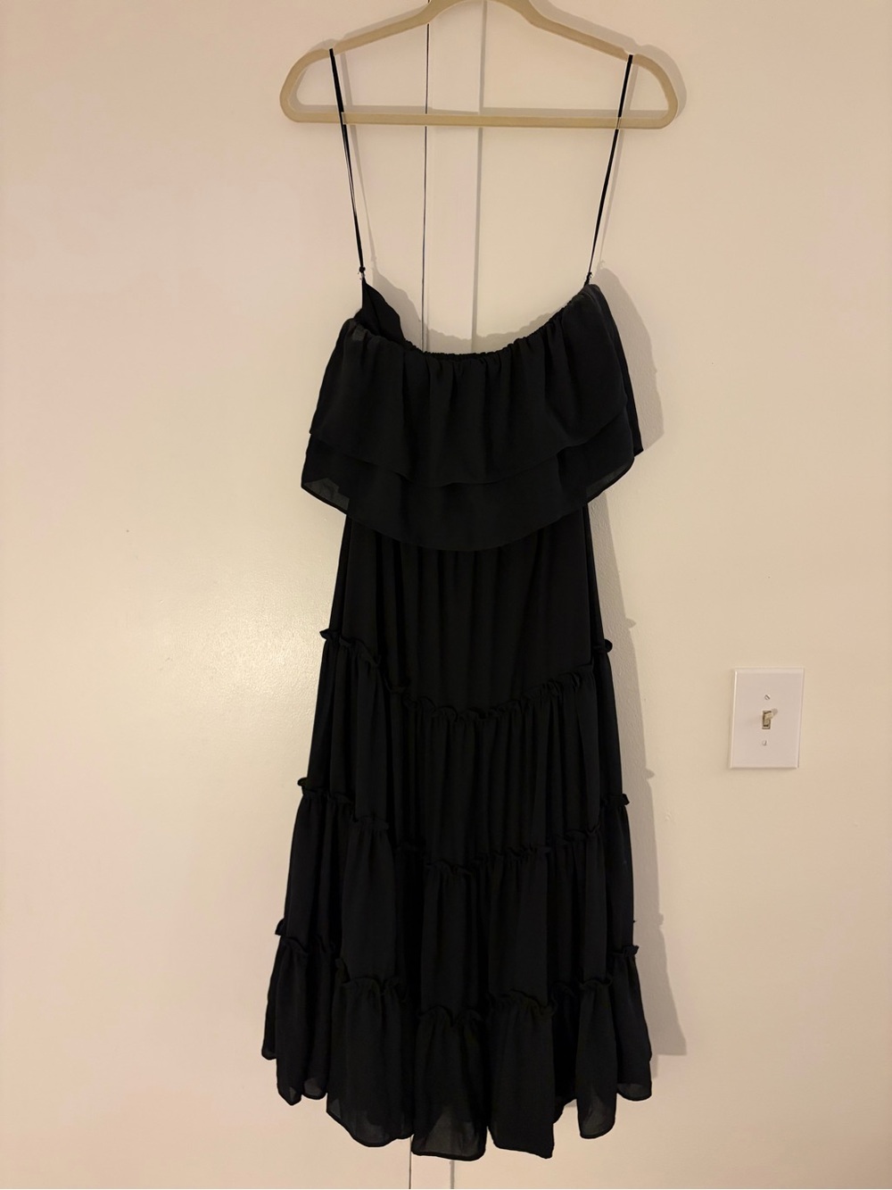 Black Tiered Ruffle Strapless Dress